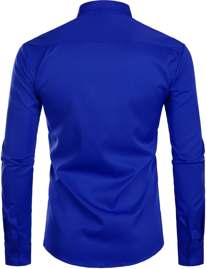 ZEROYAA Men's Banded Collar Slim Fit Long Sleeve Casual Button Down Dress Shirts with Pocket ZLCL09 Blue Medium - Image 3